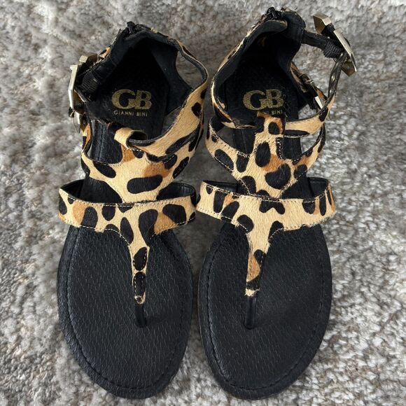 Gianni Bini Sz 8 Cheetah Animal Print Real Fur Calf Hair Sandals - Picture 2 of 10